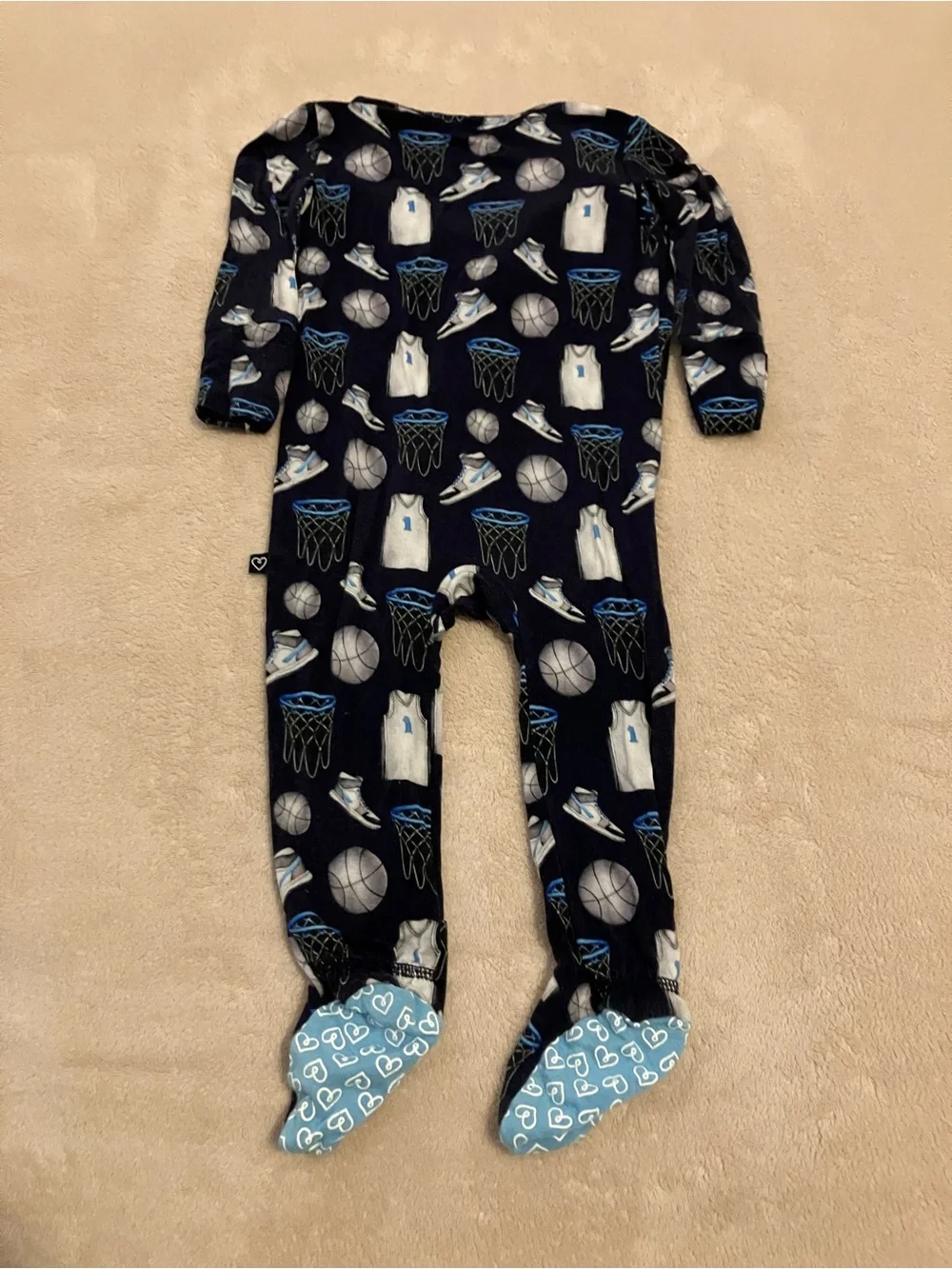 LEV Baby 6-9M Bamboo Basketball Sports Zipper Footie Pajamas